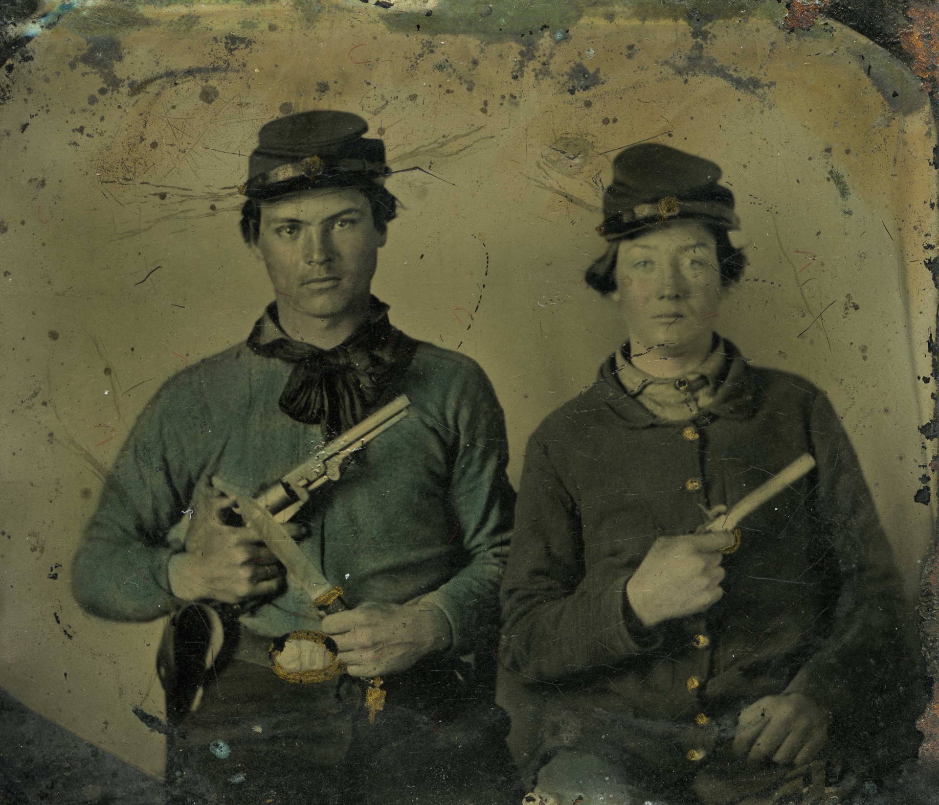 Nineteenth-century tintype portrait of two young soldiers